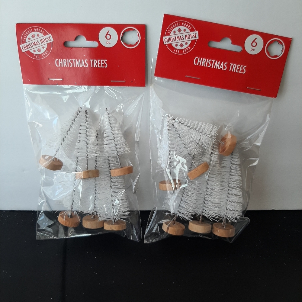Bottlebrush Trees Christmas House Seasonal Collection Lot of 2 White Home Decor